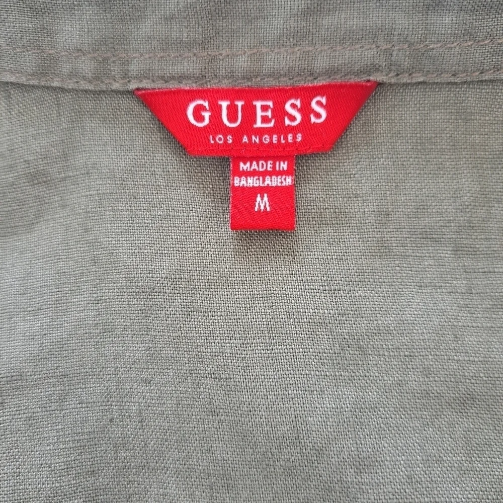 GUESS linen khaki sleeveless mini dress snap closure tunic - Picture 7 of 13